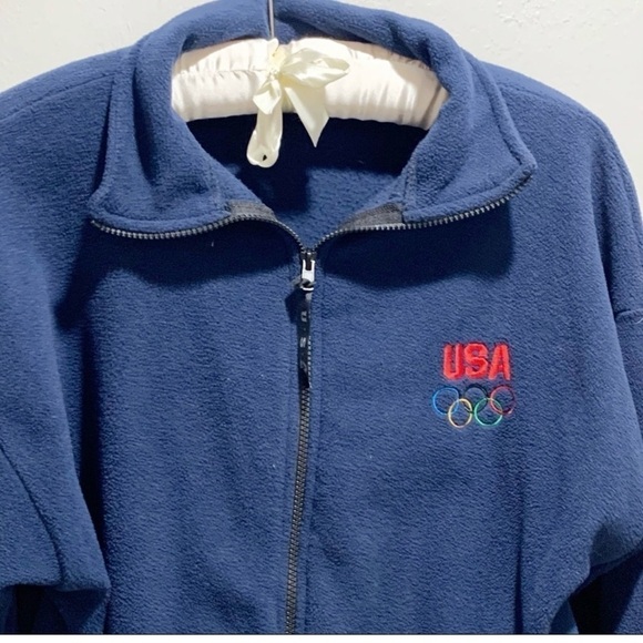 US Olympic Committee Jacket Large Navy blue Fleece Lined Lightweight Zip Close - Picture 2 of 4